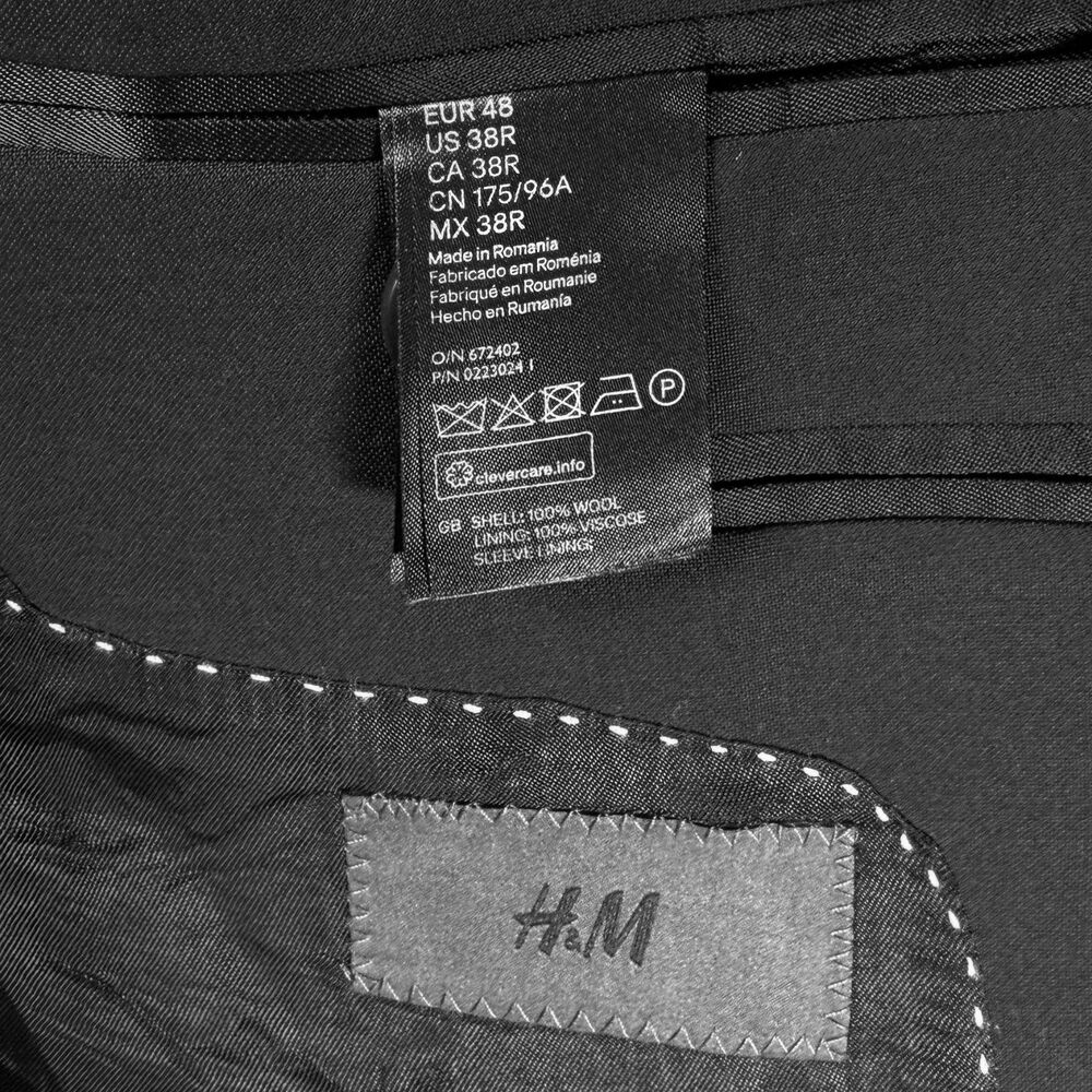 H&M Mens 38R Black Marzotto Wool 2 Button Blazer Sport Coat Jacket - Picture 5 of 12